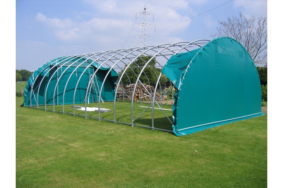 Tunnel de stockage / fermé / structure en acier / couverture en pvc / porte / pignon_0