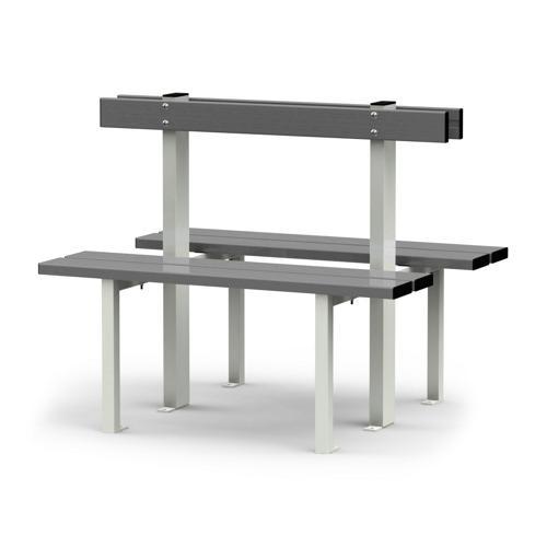 BANC VESTIAIRE DOUBLE SUR PIEDS LONGUEUR GES ASSISE EN ALU