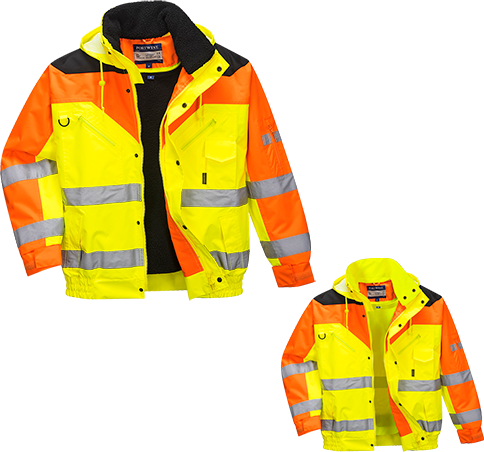 Blouson réfléchissant jaune S464 - XL - Contrast Plus - 8 poches, bandes réfléchissantes, manches amovibles, capuche détachable_0
