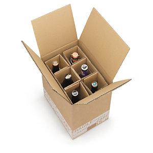 CAISSE CARTON BRUNE D'EXPÉDITION 6 BOUTEILLES DE BIÈRE AVEC CROISILLONS RENFORCÉS