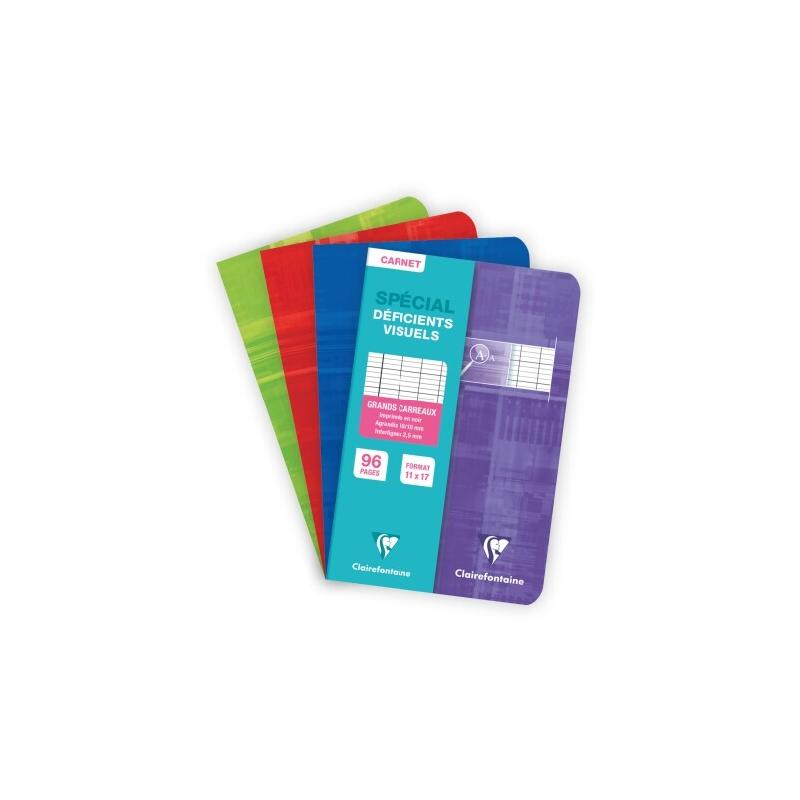 Clairefontaine Lot de 10 Carnet Metric 11x17, 96p./48 feuilles 90 g/m² piquées, Séyès 2,5mm agrandi 10/10 (copies pour déficients visuels) - 3329_0