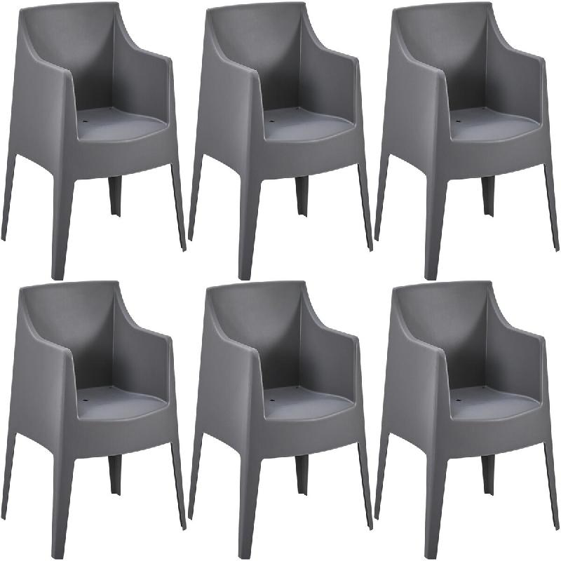 CLP Ensemble de 6 chaises de jardin Bartal Gris foncé - gris plastique 327752_0