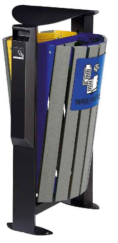 Corbeille Arkea Etik 2x60L - Rossignol jaune/bleu en lattes recyclées et acier anticorrosion_0