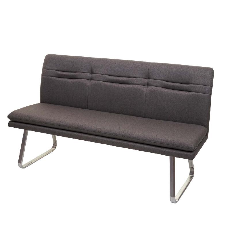 Décoshop26 - Banc de salle à manger rembourré avec dossier tissu gris-brun et pieds en acier inoxydable brossé 04_0010903 - gris inox 3000268305180_0