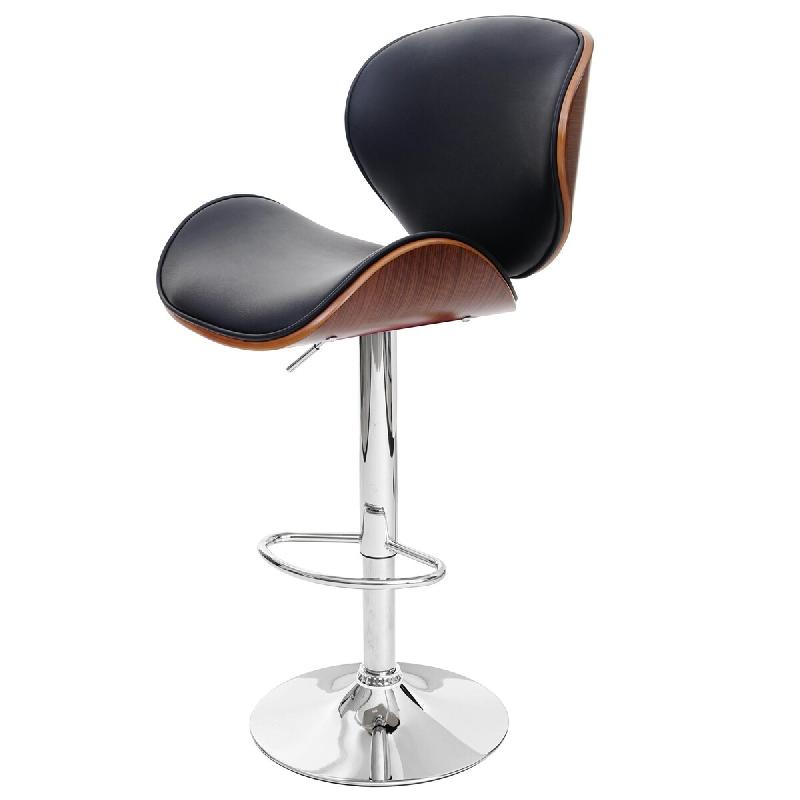 Décoshop26 - Tabouret de bar chaise de bar bois courbé design rétro aspect noyer PVC noir 04_0001218 - noir 3000122332697_0