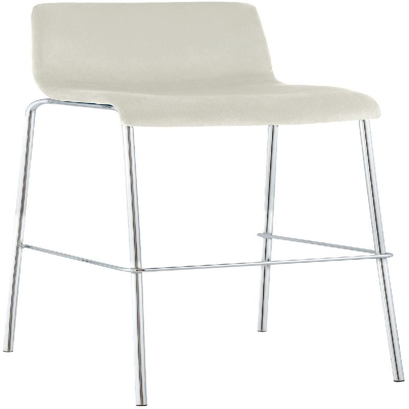 Décoshop26 - Tabouret de bar x1 dossier bas 4 pieds en métal chromé assise en velours crème 10_0005826 - beige métal 3000265241948_0