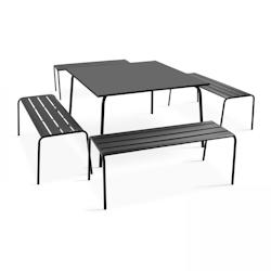 Oviala Business Ensemble table de jardin carrée et 4 bancs en métal anthracite - Oviala - gris acier 105030_0