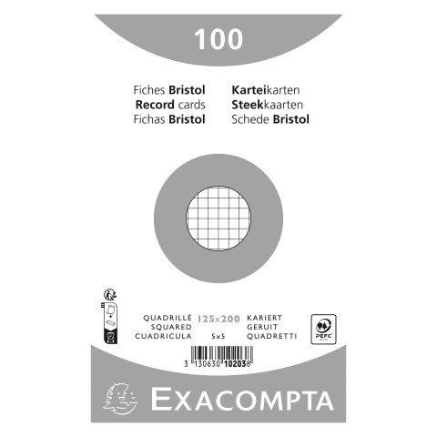 FICHE BRISTOL 125 X 200 MM QUADRILLÉE 5 X 5 BLANCHE NON PERFORÉE EXACOMPTA - BOÎTE DE 100