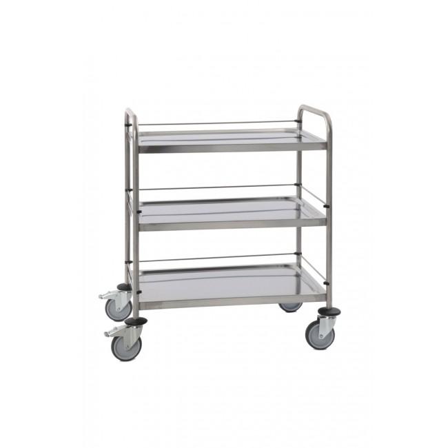 Guéridon inox soudé 3 plateaux 800x500mm avec galeries - Référence CH80570 - Inox 18/10 AISI 304 L_0