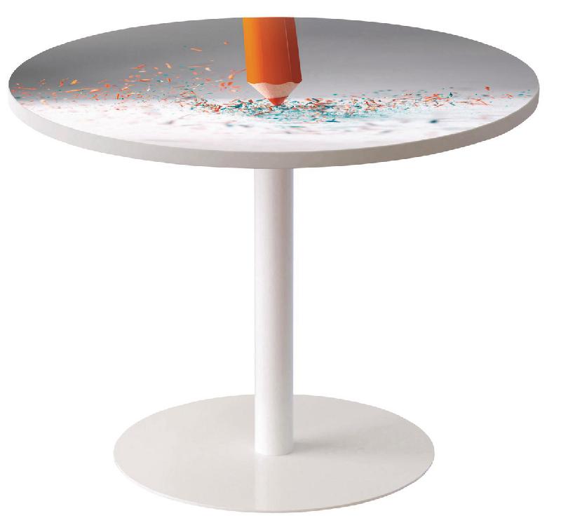 GUÉRIDON BAS EASY OFFICE PIED MÉTAL Ø 80 CM PLATEAU COLORIS DÉCOR CRAYON PAPIER - MANUTAN COLLECTIVITÉS