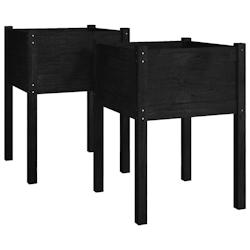 Helloshop26 - Jardinière bac lit surélevé plantes fleurs jardin terrasses lot de 2 50 x 50 x 70 cm bois de pin massif noir 02_0038997 - 3000218037895_0
