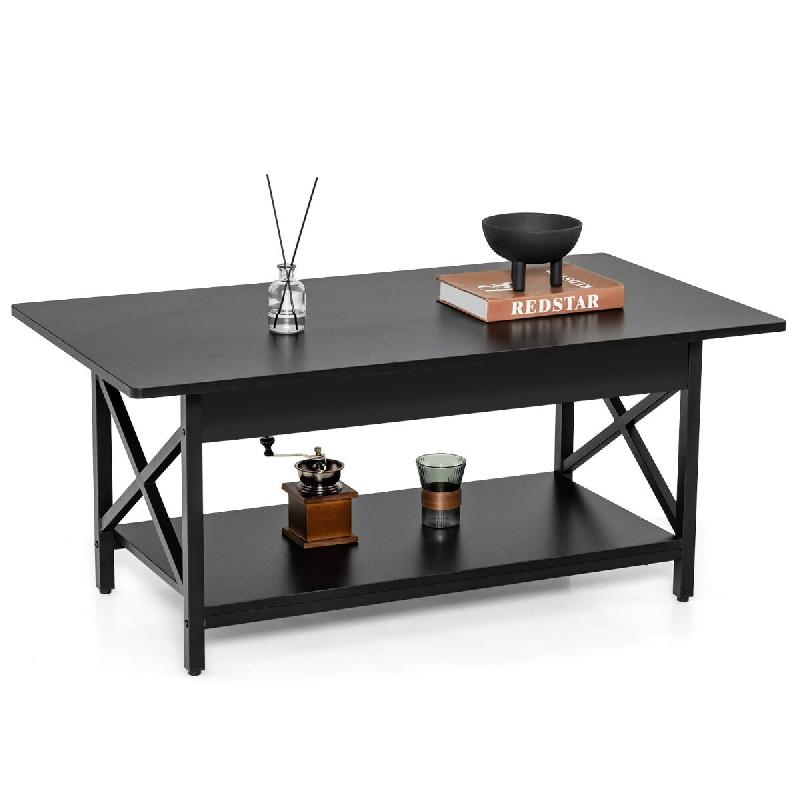 Helloshop26 - Table basse double niveau 110 x 60 x 48 cm design industriel rétro fonctionnelle ambiance vintage en bois noir 20_0013746 - 30002279048_0