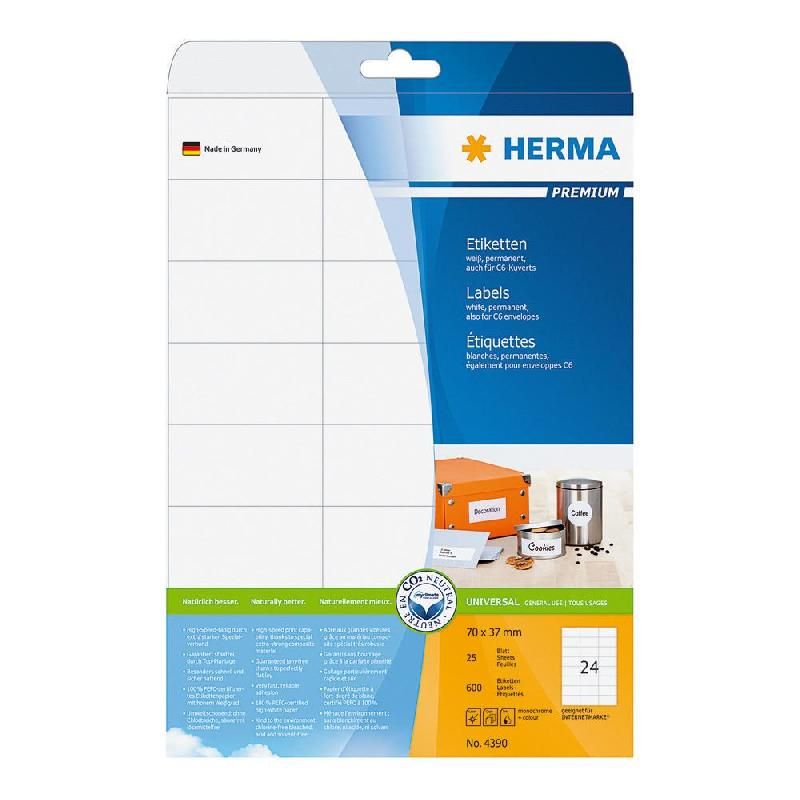 HERMA ETIQUETTE BLANCHE PREMIUM - HERMA - 70 X 37 MM - POCHETTE DE 600 ÉTIQUETTES