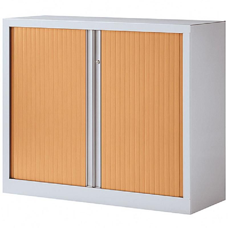 JPG ARMOIRE MÉTAL MONOBLOC NF ENVIRONNEMENT - A RIDEAUX - H. 100 X L. 120 CM - CORPS ALU  - RIDEAUX HÊTRE