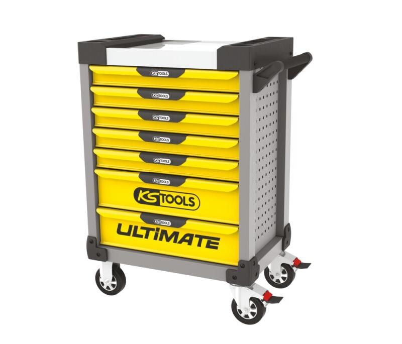 KS TOOLS 814.0007 - Servante d'atelier 7 tiroirs - Gamme Ultimate® - Système de Fermeture centralisé par Serrure - 4 Roues Robustes - Couleur Grise_0