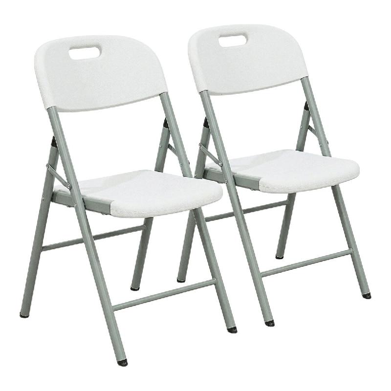 KZ GARDEN Lot de 2 Chaises pliantes blanches 45.5x51x85cm Plastique renforcé Chaise d'appoint Intérieur/Extérieur Jardin Récéption - blanc plasti_0