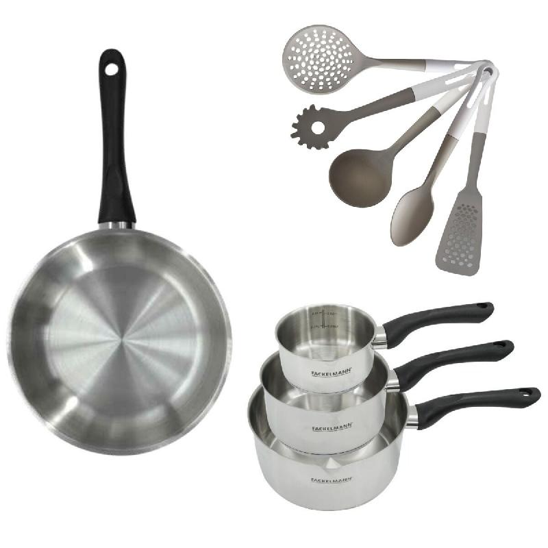 Lot de 1 Poêle 28 cm, 3 Casseroles 12/16/20 cm Fackelmann Geneva avec 5 ustensiles de cuisine - 3176239922271_0