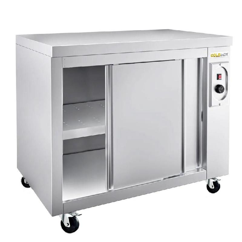 Meuble bas inox chauffant 1000x700 mm sur roulettes PREMIUM - GOLDINOX - gris inox 3701770819799_0