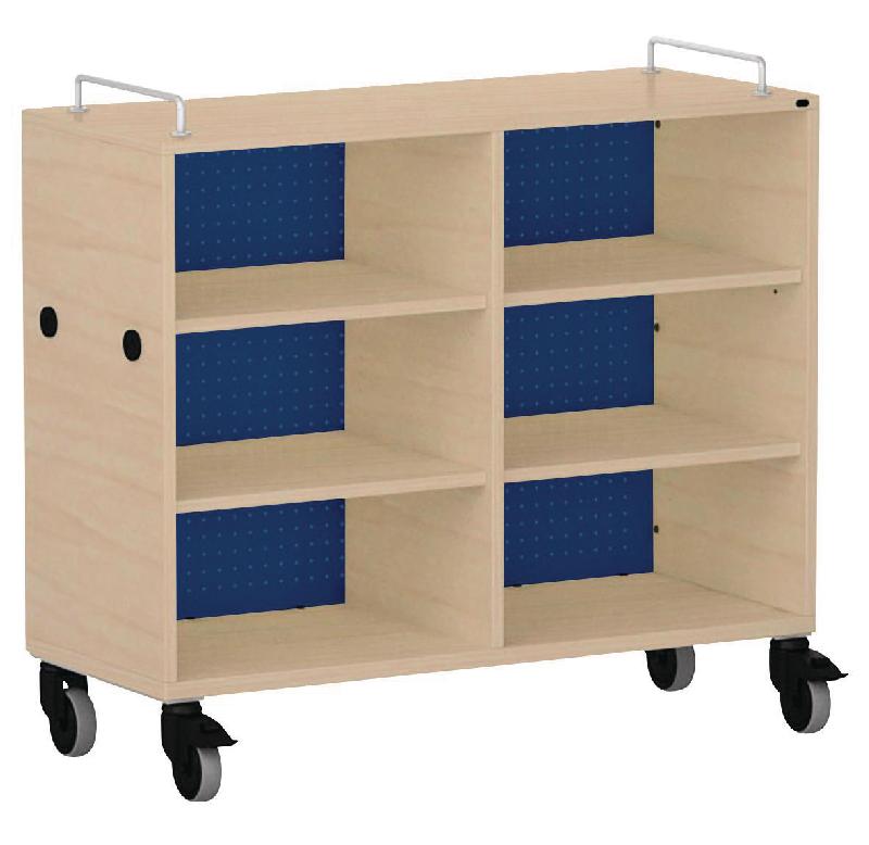 MEUBLE BAS SHIFT+ LANDSCAPE MÉLAMINÉ 4 ÉTAGÈRES - ÉRABLE - BLEU SAPHIR - MANUTAN COLLECTIVITÉS