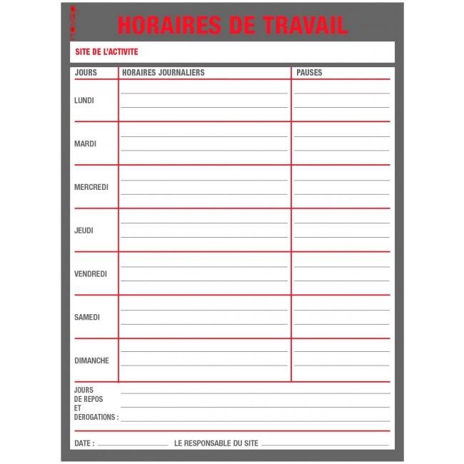 Panneaux rigides 300x400 mm affichage consignes légales horaires de travail - PNLGPSC-NV01/HRT_0