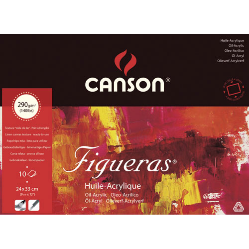 PAPIER PEINTURE A L'HUILE CANSON FIGUERAS - 290 G - 24 X 33 - COLLE 4 CÔTES - GRAIN TOILE - BLANC - BLOC DE 10 FEUILLES