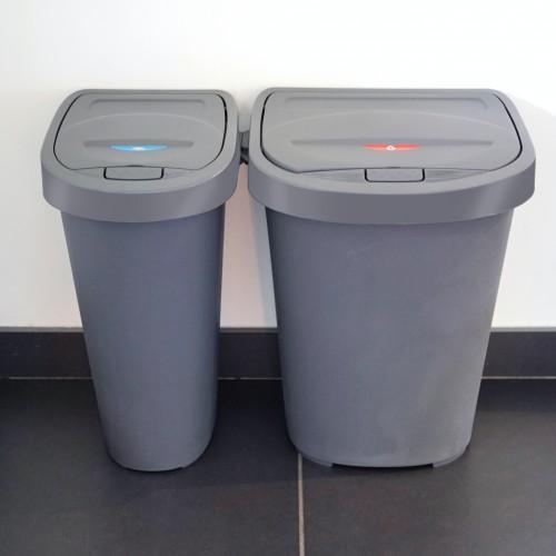 POUBELLE DE CUISINE CITY PUSH - 2 BACS - 25 ET 40 LITRES - GRIS ANTHRACITE/ROUGE EDA PLASTIQUES
