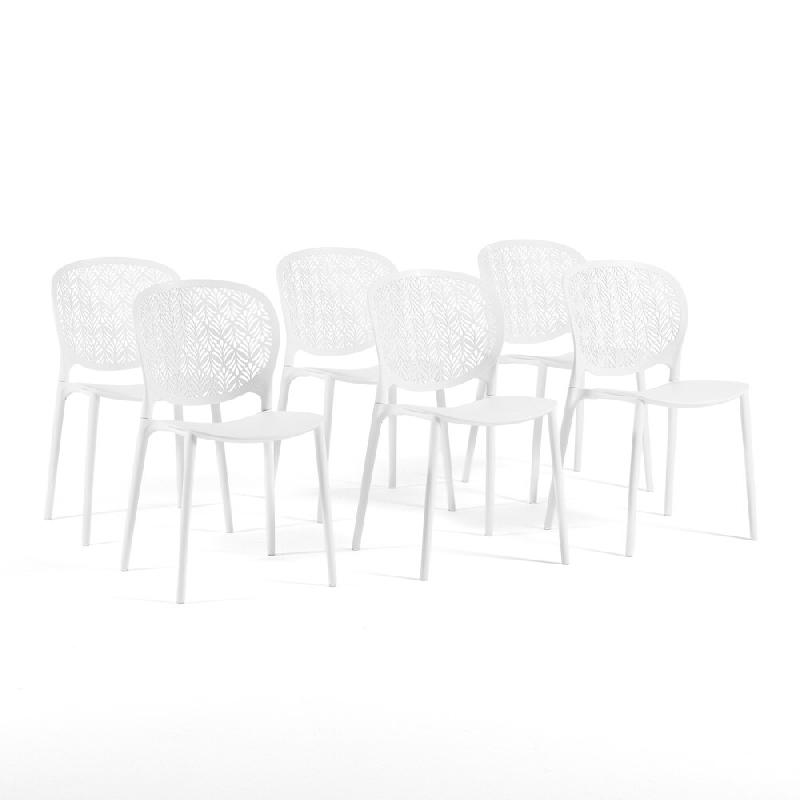 RATTATAN Lot de 6 chaises d'extérieur empilables en polypropylène avec fibre de verre dossier ajouré pour jardin terrasse bar restaurant Lulù - bl_0