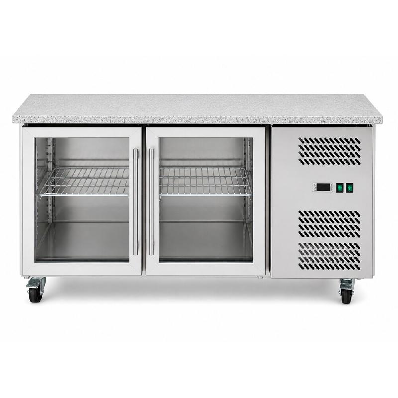 Romux® Table Réfrigérée Positive 2 Portes Vitrées 136x70 avec Plan de Travail en Marbre et Refroidissement Froid Ventilé en Acier de 282 L et 65_0