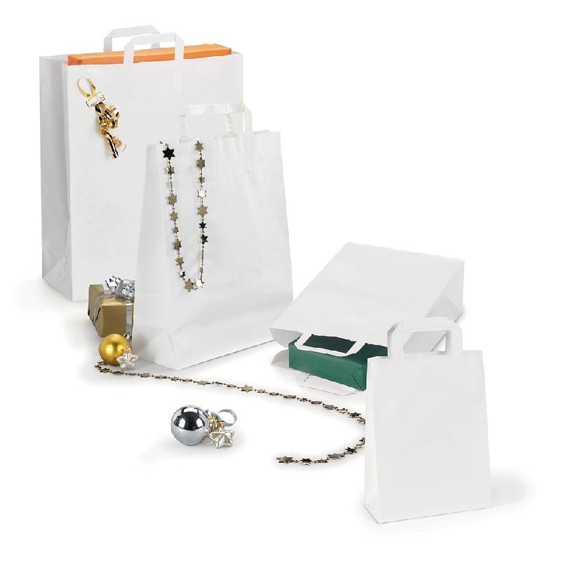 Sac kraft blanc à poignées plates l.26 x H.30 x soufflet 14 cm - lot de 250_0