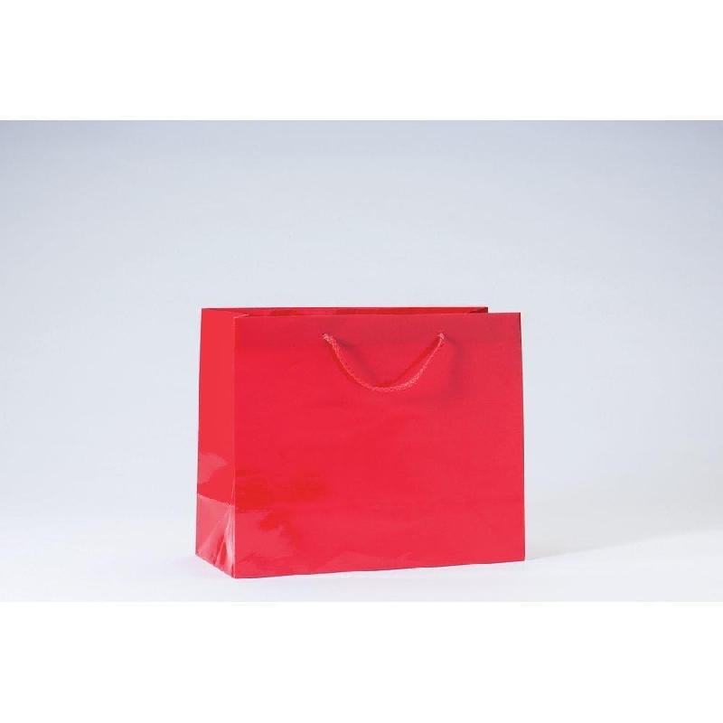 Sac Luxe pelliculé rouge 32x13x26cm - glossy - poignées cordelières - par 12_0