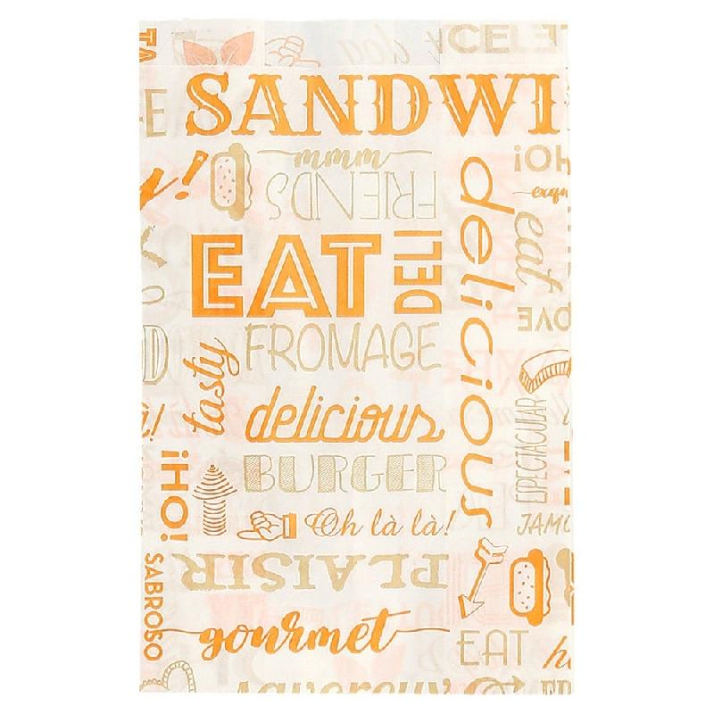 Sachet papier ingraissable sans PFAS hot dog Parole orange 12+7x18cm - par 500_0