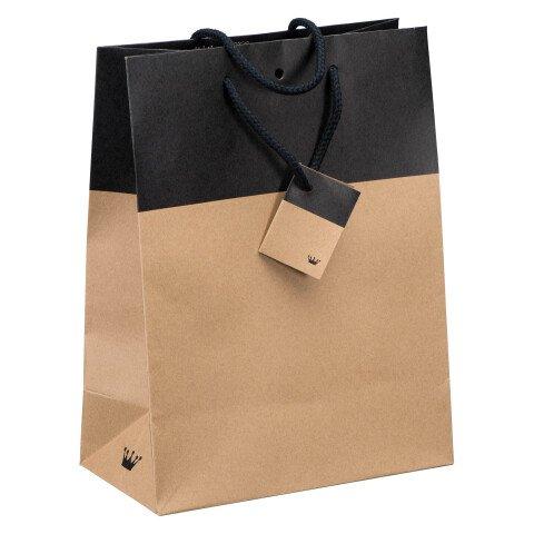 SACS KRAFT ET NOIR BICOLORE LUXE POIGNÉES CORDELIÈRES 33 X 25 X 13 CM - 10 SACS