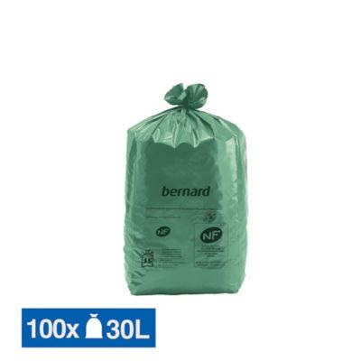 Sacs poubelle déchets lourds Bernard Green NF verts 30 L, lot de 100_0