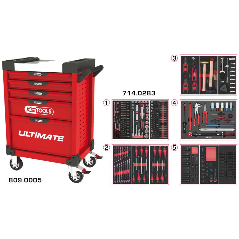 Servante PEARLline rouge 5 tiroirs équipée de 283 outils - KS Tools | 809.5283_0