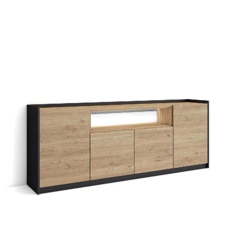 SKRAUT HOME Buffet salon et cuisine, 207x80x37 cm, 4 Portes, LED, Chêne et noir - beige Bois manufacturé 703_10_0