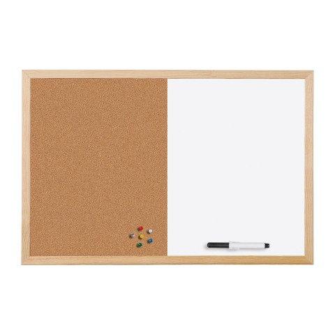 TABLEAU COMBINÉ BASIC DE BI-OFFICE, SURFACE EN LIÈGE ET EN ACIER LAQUÉ EFFAÇABLE À SEC, CADRE EN BOIS NATUREL, 60 X 40 CM