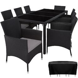 Tectake Salon de jardin 8 places avec housse de protection - noir/gris - 404327 - noir multi-matériau 404327_0