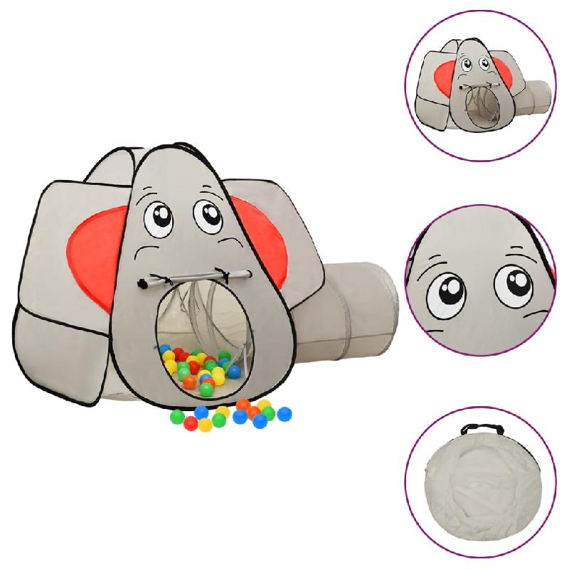 Tente de jeu pour enfants - 250 balles incluses - Design éléphant - 174 x 86 x 101 cm - Gris - Réf : 02_0005167_0