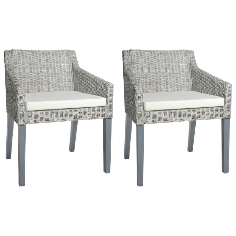 VidaXL Chaises à manger avec coussins lot de 2 gris rotin naturel Modèle Épure Prestige - 325494_0