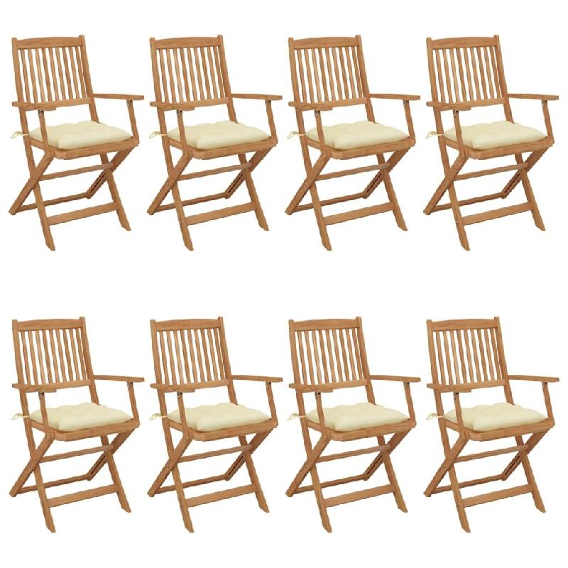 VidaXL Chaises Pliables De Jardin Lot De 8 Avec Coussins Bois D Acacia - blanc 3074984_0