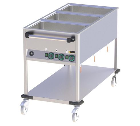 Bmac3 - Chariot bain marie Sofinor - 3 cuves GN 1/1 - puissance 2.1 kW - dimensions 650x1300x900 mm_0