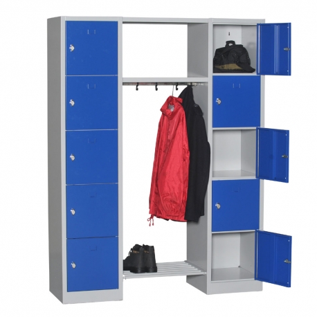 Casier vestiaire penderie 10 cases - acier robuste 8/10ème, peinture époxy, avec tringles porte-cintres_0