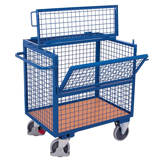 Chariot grillagé acier 4 côtés avec couvercle_0