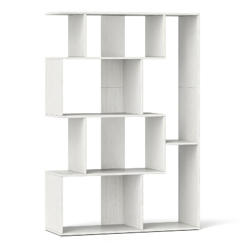 COSTWAY Bibliothèque forme S 80 x 30 x 119 cm, étagère géométrique, anti‑basculement, séparateur pièce, blanc salon et bureau - blanc Bois ma_0