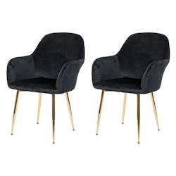 Décoshop26 - Lot de 2 chaises de salle à manger design rétro en tissu velours noir pieds métal dorés 04_0000380 - noir 3000253208984_0