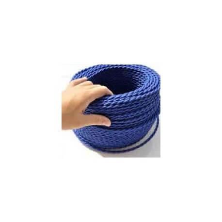 Fil électrique tressé bleu foncé - Look rétro vintage en tissu - Vendu au mètre_0
