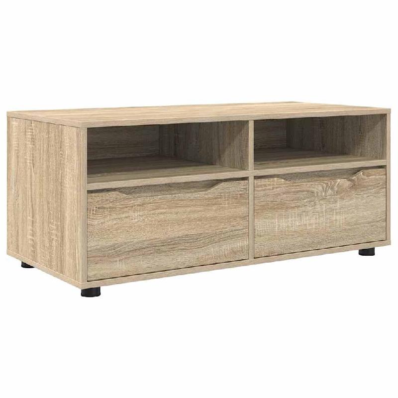 Helloshop26 - Meuble TV rectangulaire moderne avec tiroirs et étagères 100 x 48 x 43 cm en bois d'ingénierie chêne sonoma 02_0054663 - Bois massif_0