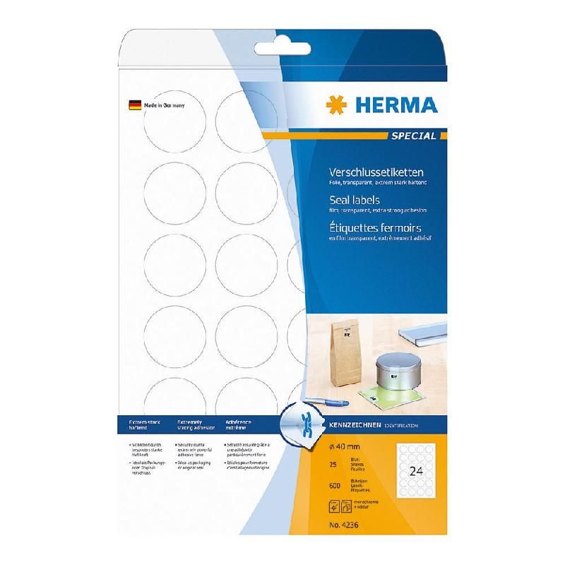 HERMA ETIQUETTES SECURITÉ - HERMA - DIAMÈTRE : 40 MM - BLANC - BOÎTE DE 600