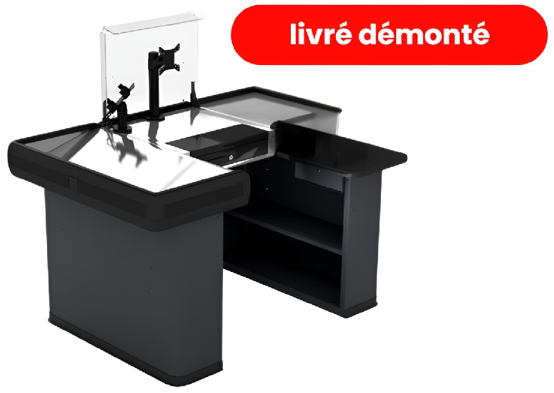 Meuble de caisse compact 1500 mm à monter - Tiroir à ouverture verticale, support Pin-Pad et plexi de protection_0