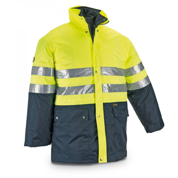 Parka HV 4 en 1 - Jaune/Bleu Marine - Imperméable et Convertible en Gilet - Tailles S à XXXL_0